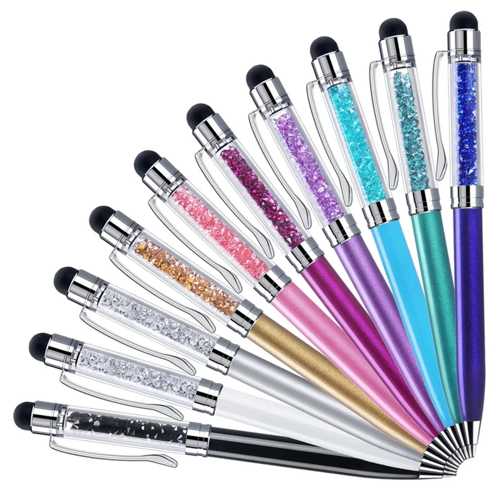 Crystal Ballpoint Pen 2 In 1 Slim Crystal Diamond Screen Stylus Black Gel Ink Ballpoint Glitter Pen Touch pen 20/50/100Pcs