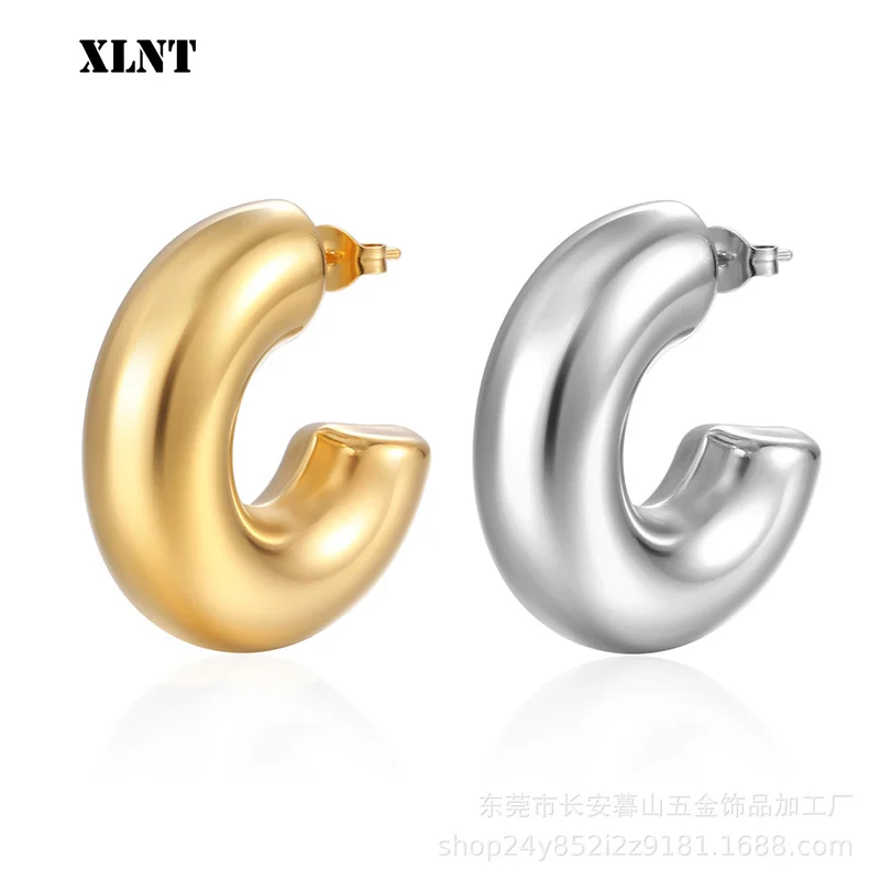 

XLNT 2020 New Geometric Simple Minimalism Round Gold Color Silver Color Thick Metal Hoop Earrings for Women Jewelry 1 cm Wide