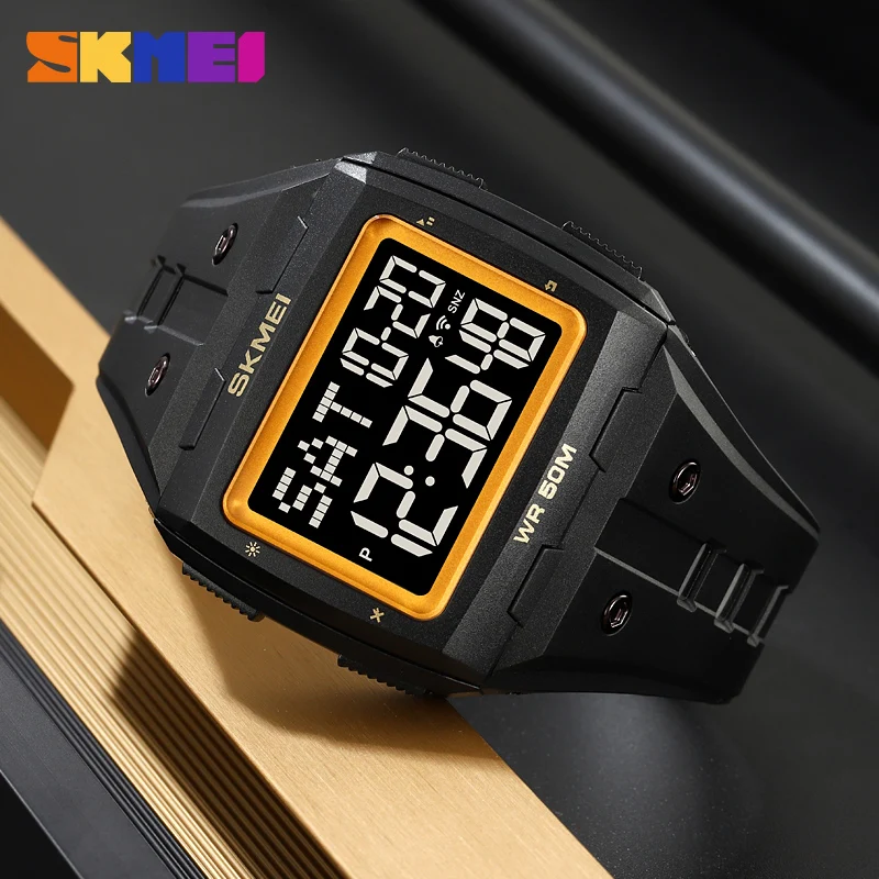 SKMEI Genuine Men's Electric Table Large Digital Display Square Table FrameTemperament Camouflage Double Time Stopwatch 2186