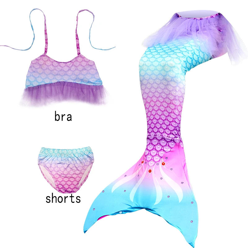

Girls Swimmable Mermaid Tail Princess Dress Cosplay Costume Sets Swimsuit Birthday Party Children Beach Clothes No Flippers
