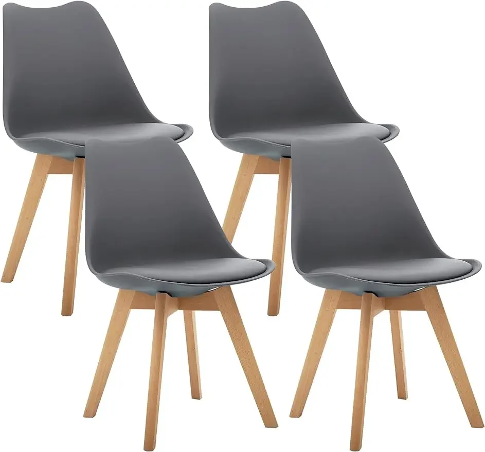 

Mid Century Modern Side Chair with Wood Legs for Kitchen, Living Dining Room, Set of 4, Grey
