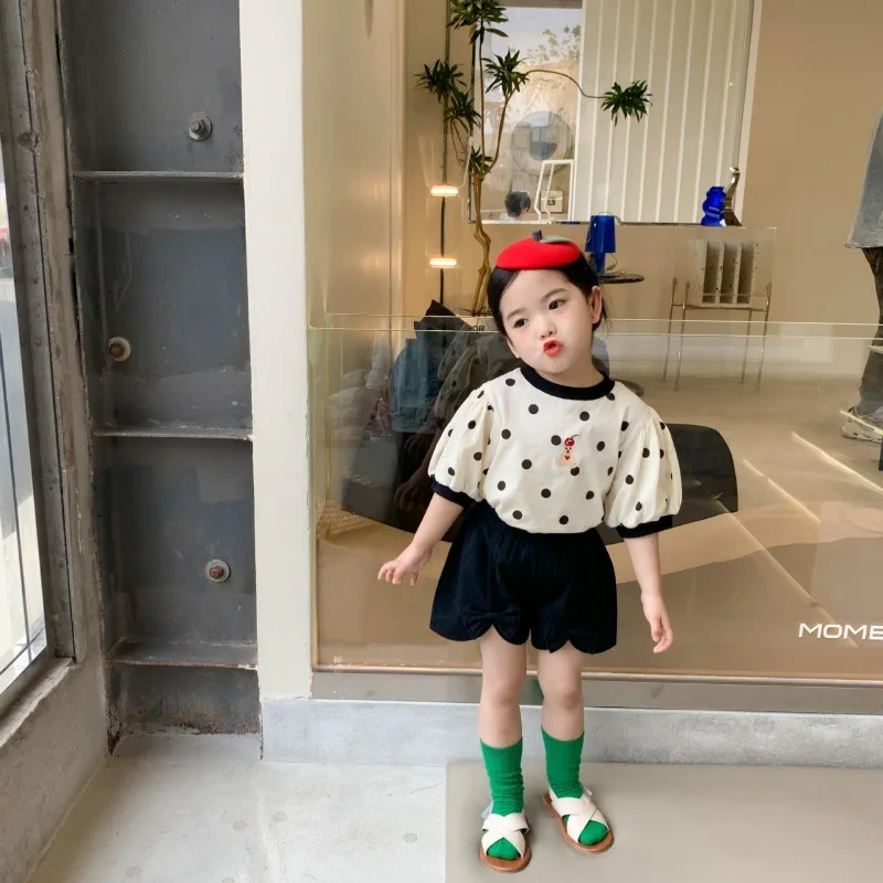 2022 Summer New Fashion Korean Kids Clothing Kids T-shirt Girls Fashion Polka Dot Baby Short-sleeved Top Boutique Kids Clothing clothing sets for travel Clothing Sets