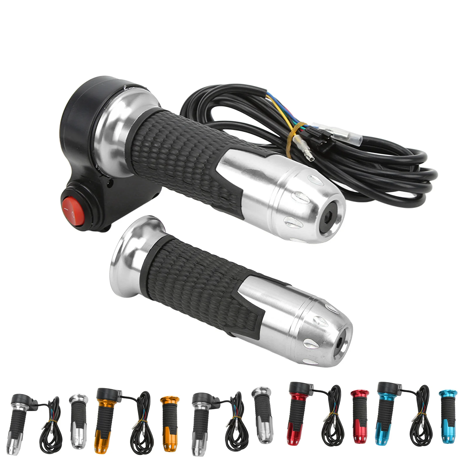 1 쌍 12V-99V 스로틀 그립 전기 자전거 스쿠터 용 버튼이있는 범용 트위스트 스로틀 가속기 그립 핸들 바