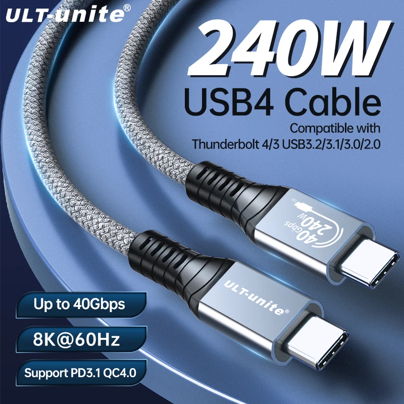 USB4 케이블 40Gbps 8K 타입 C 투 타입-C 코드 케이블, 240W 고속 충전 호환 Thundebolt 4 완전 기능 데이터 와이어 지원 6K 5K