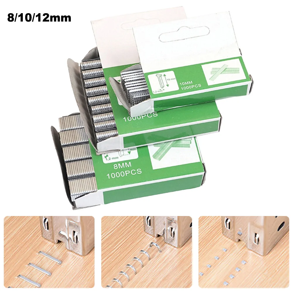 Tools Staples Nails 1000 Pcs 12mm/8mm/10mm Brad Nails Set Door Nail Household Packaging Silver Stapler Steel U-Shape