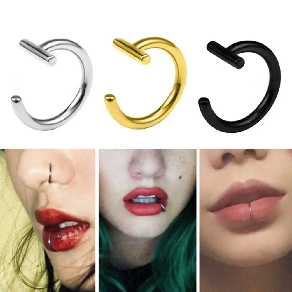 Personalized Lip Rings Titanium Steel Punk Style Fake Piercing Lip Nose Hoops Unisex Women Men Body Jewelry Accessories