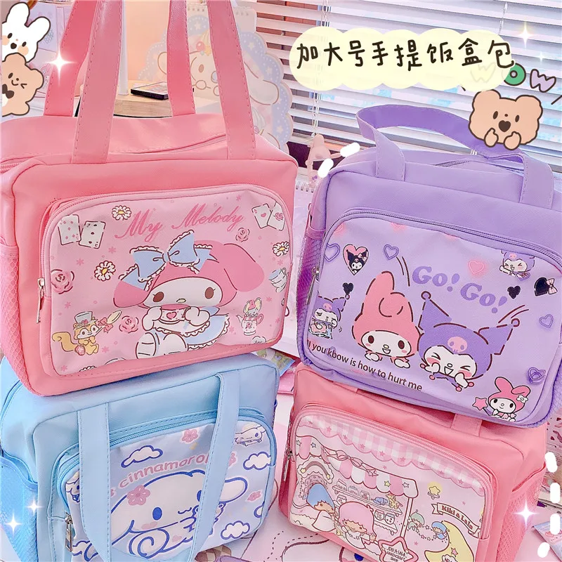 Kawaii Sanrioed Kuromi My Melody Cinnamoroll Cute Cartoon Large PU  Waterproof Lunch Box Bag Handbag Zipper Bag Girl Heart Gift - AliExpress