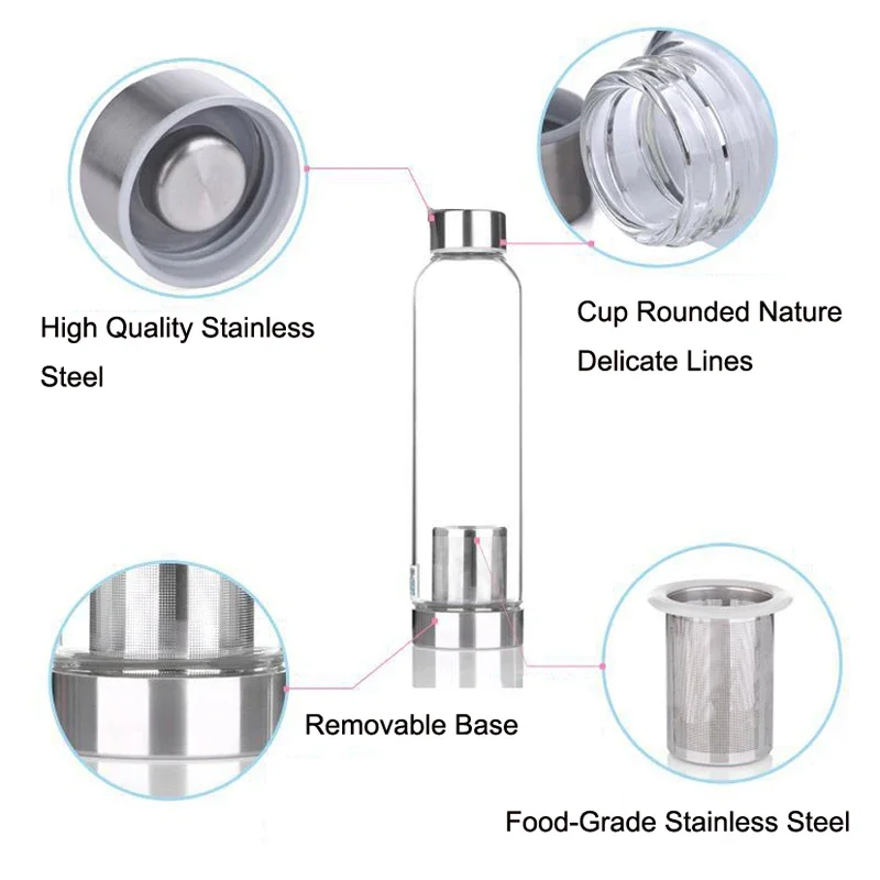 550ML Sport Water Bottle with Tea Infuser and Gray Protective Bag High Temperature Resistant Glass Water Bottle for Children Kid