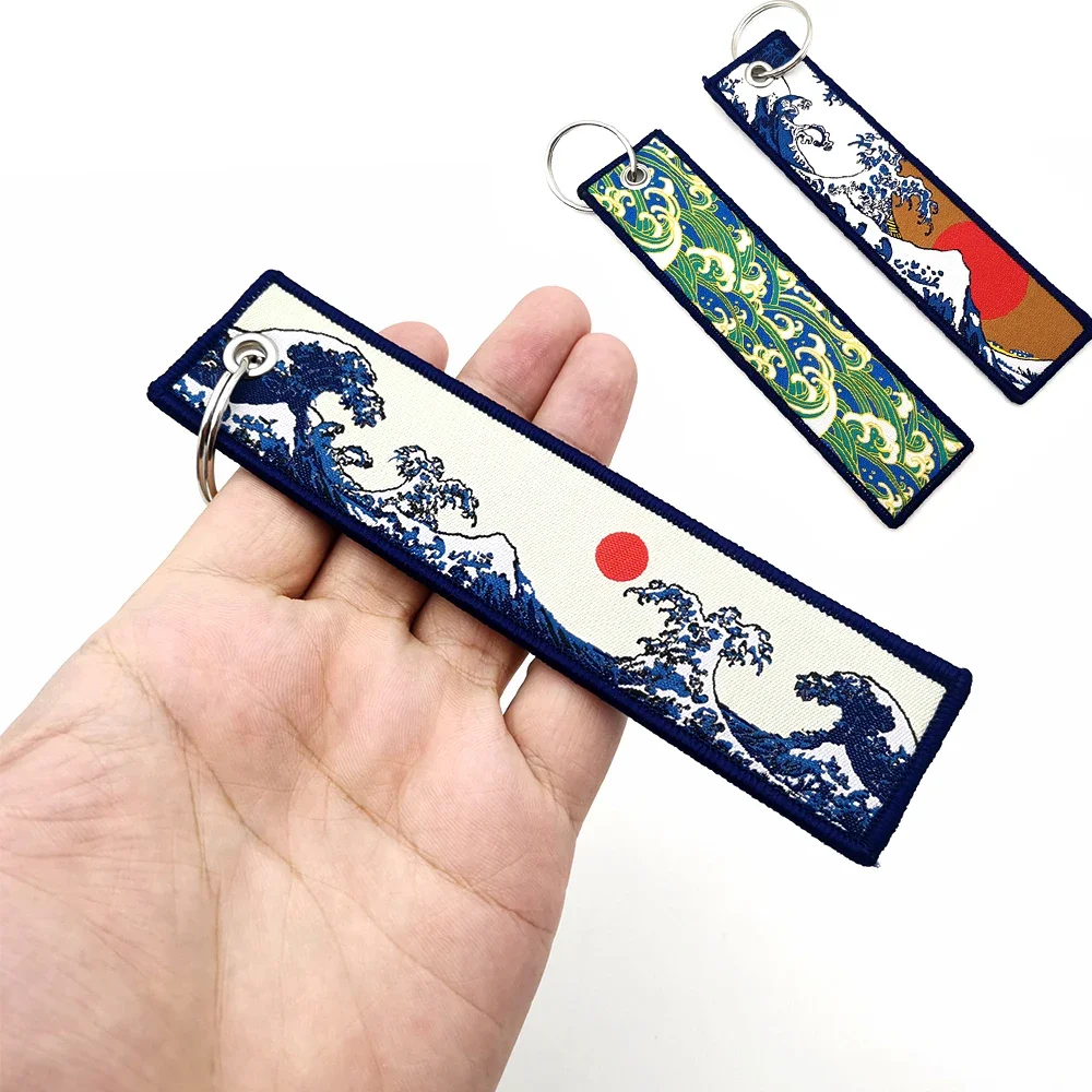 JDM Schlüssel anhänger Hokkaido Wellen Mode-Tags bestickt kurze Stoff-Schlüssel anhänger für See Sonne Honda Toyota Auto-Anhänger – Detail 2