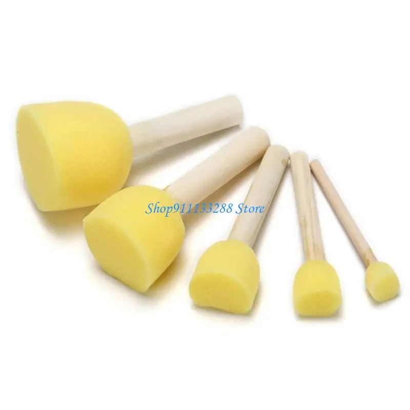 G88D 5pcs 스폰지 폼 브러쉬 세트 나무 손잡이 스탬프 그림 도구 DIY 공예 어린이 초보자 미술 용품