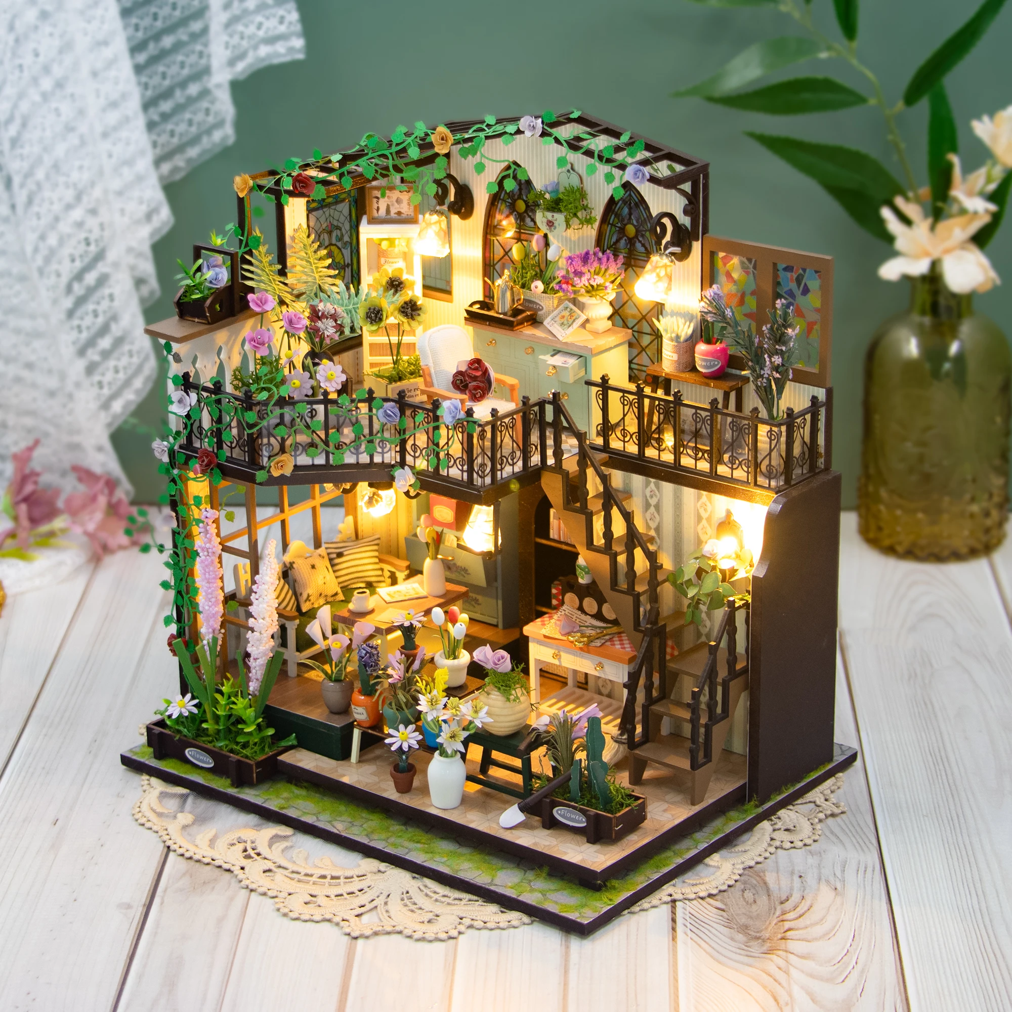 NEW DIY Wooden Miniature Model Kit Darcy Flower House Casa 3D Puzzle Dollhouse With Furniture Home Decor for Friends Gifts 2