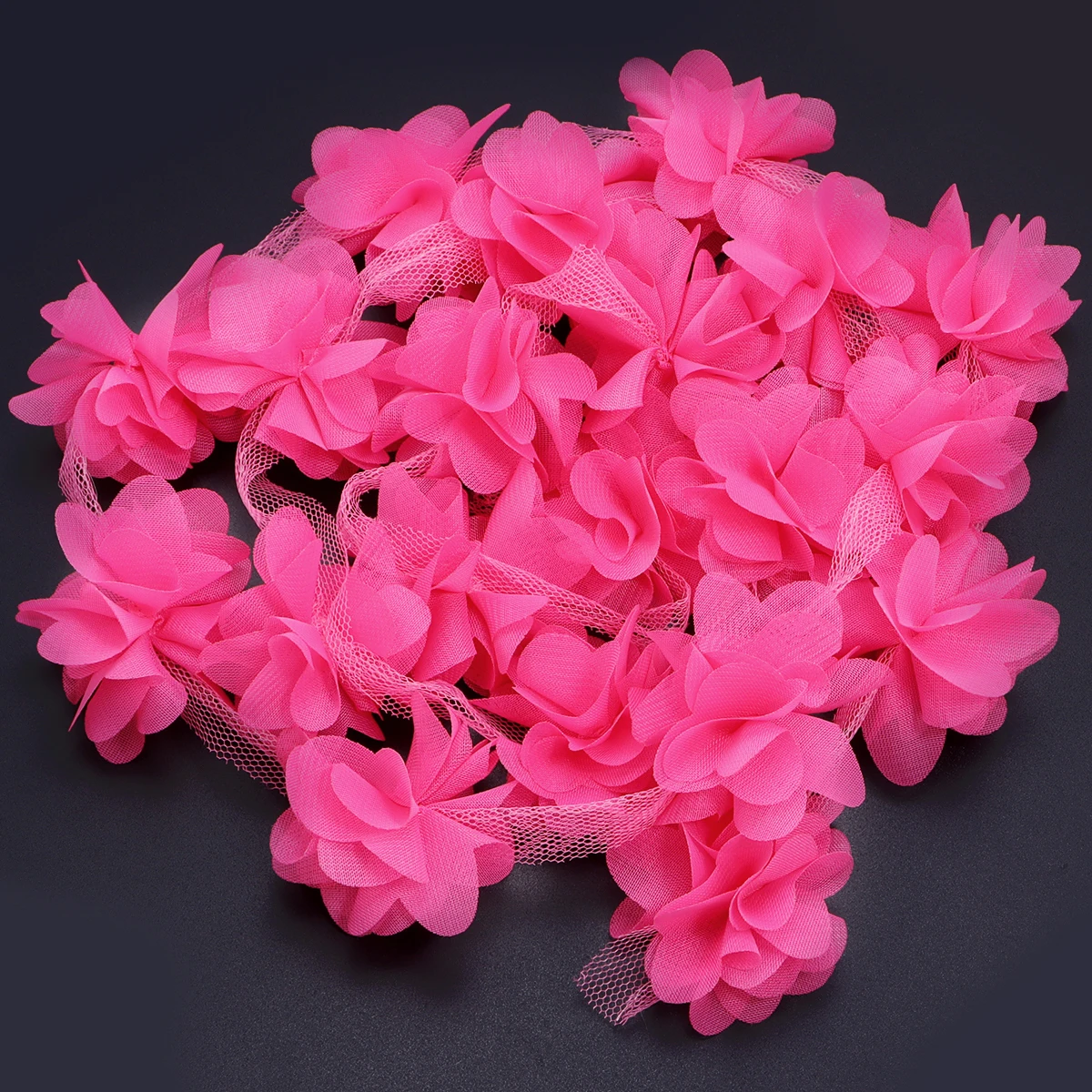 Set of 20 Colorful 3D Pink Petal Chiffon Flower Lace Trim for Sewing and Dress Decoration