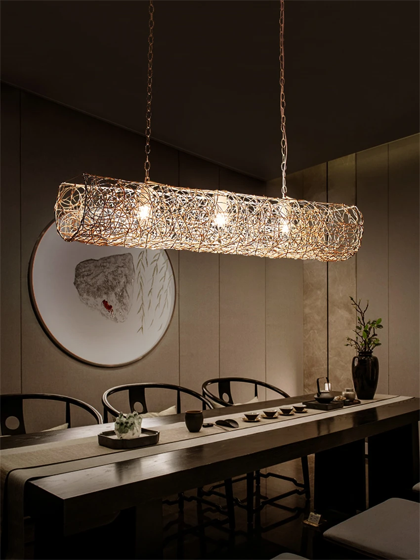 

Japanese openwork rattan pendant lights Southeast Asian living room dining room study tea room rattan art deco pendant lamps
