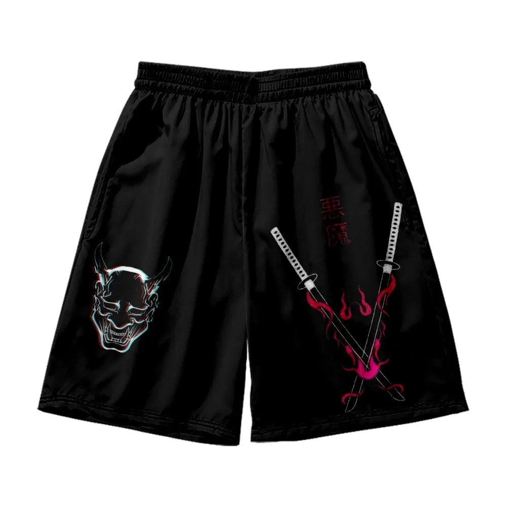 Summer Yukata Streetwear Japanese Black Demon Print Kimono And Shorts Cosplay Men Women Beach Sunscreen Asian Cardigan