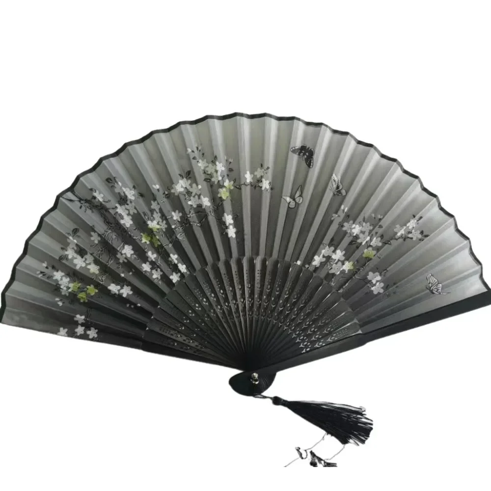 Elegant Silk Vintage Folding Fan with Colorful Tassel - Bamboo Hand Fan for Classical Dance and Home Decor