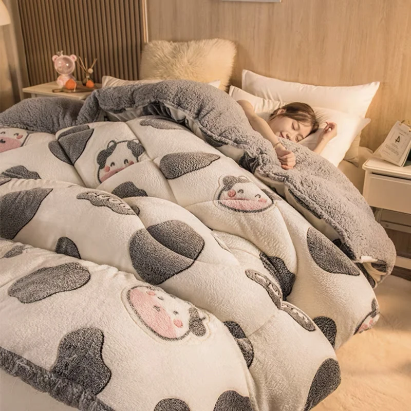 

double-faced Lamb velvet quilt thicken warm winter luxury comforter spring autumn blanket soft quilt duvets twin queen king size