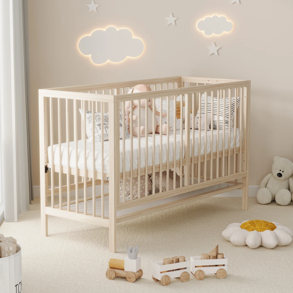 140x60x90cm Wooden Baby Cot, Convertible Into An Extra Bed / Painting Board Rack / Desk, Height Adjustable, No Mattress, Spruce S6623a9277dcb412fbeb280d37c27cc2cT