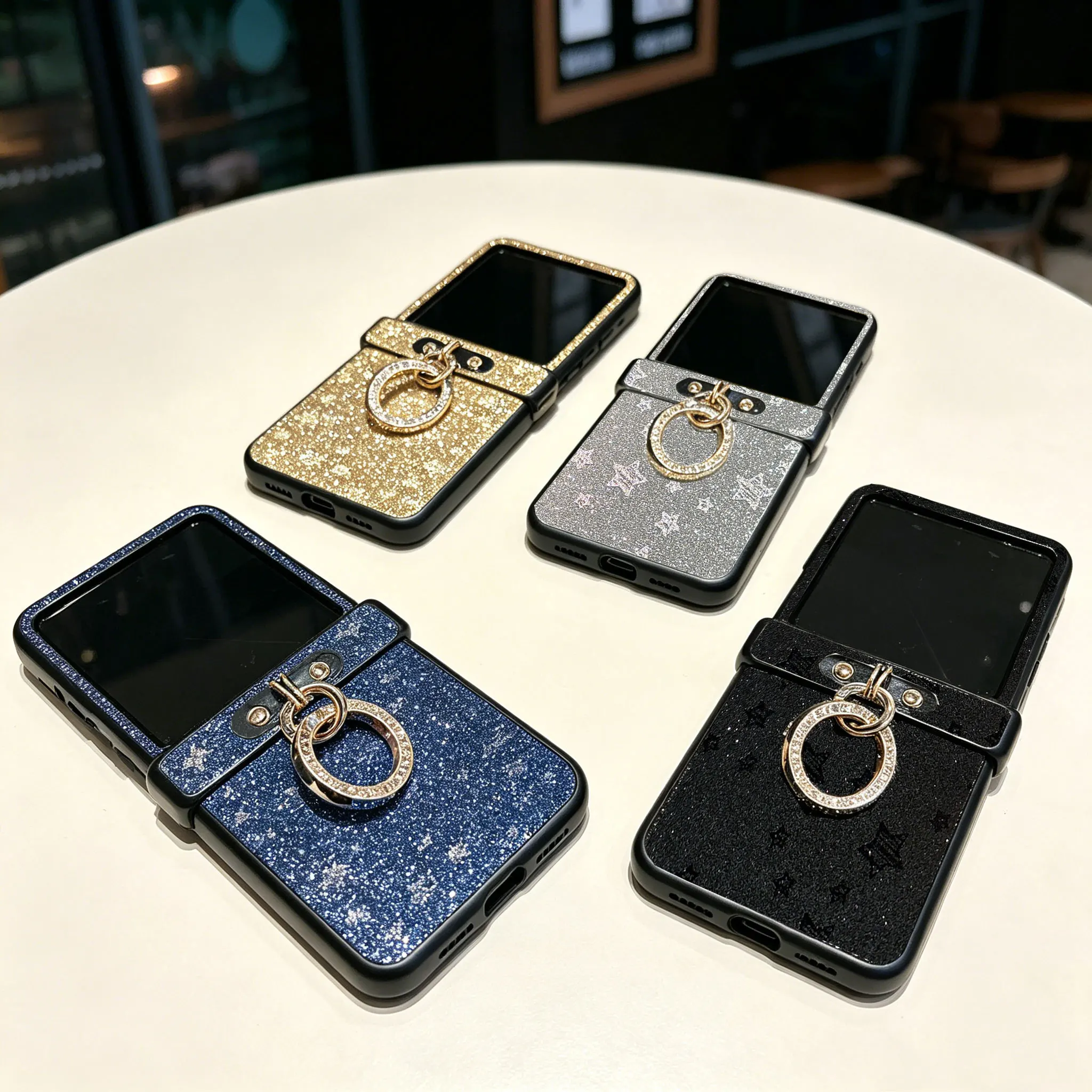 Luxury Twinkle Stars Phone Case with Diamond-Plated Ring Buckle