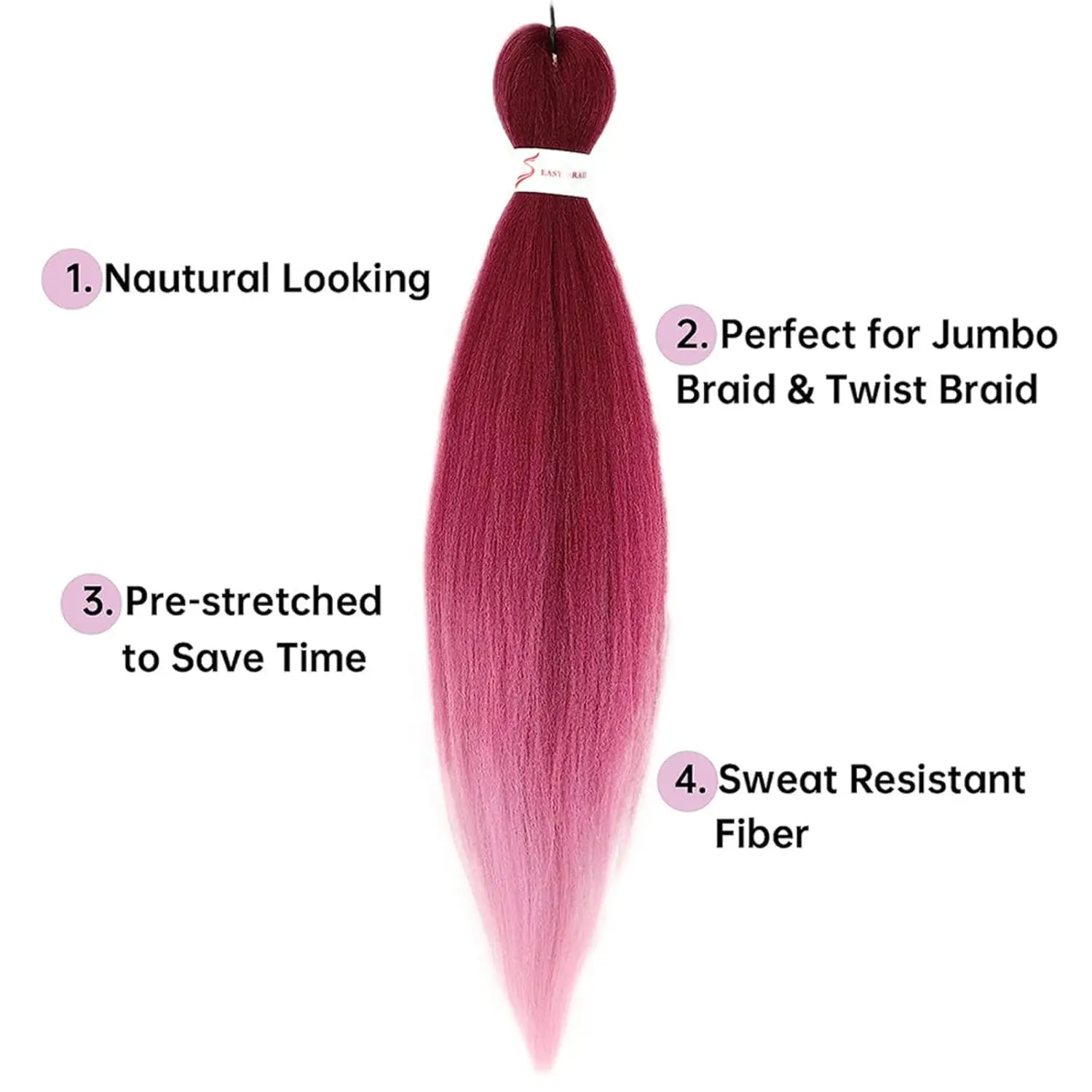 Synthetic Pre Stretched Braiding Hair Light Pink Braiding Hair Yaki Texture Hot Water Setting Professional Braids Hair 24 Inches 4