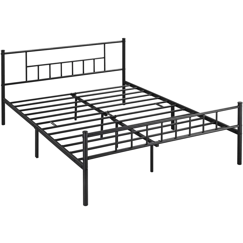 

Easyfashion Jorge Queen Metal Platform Bed with Spindle Headboard and Footboard, Black