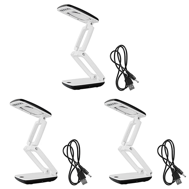 

3Pcs Lighted Desk Magnifying Glass Lamp With Light On Stand LED Portable Pocket Magnifier Visor Folding 3X