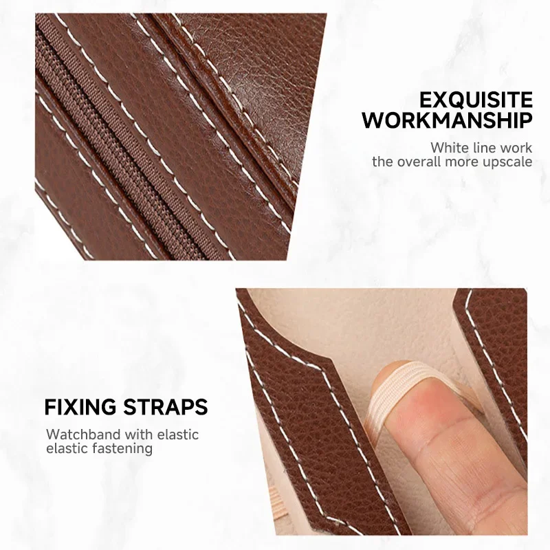 Watch Box Storage Case Display 2/4/8 Slots Dustproof Embedded Zipper Portable PU Leather for Trips and Gifts