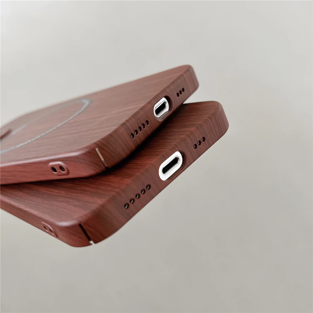 Wood Grain Case Compatible with Magsafe - Camera Lens Film Protective Hard Cover 