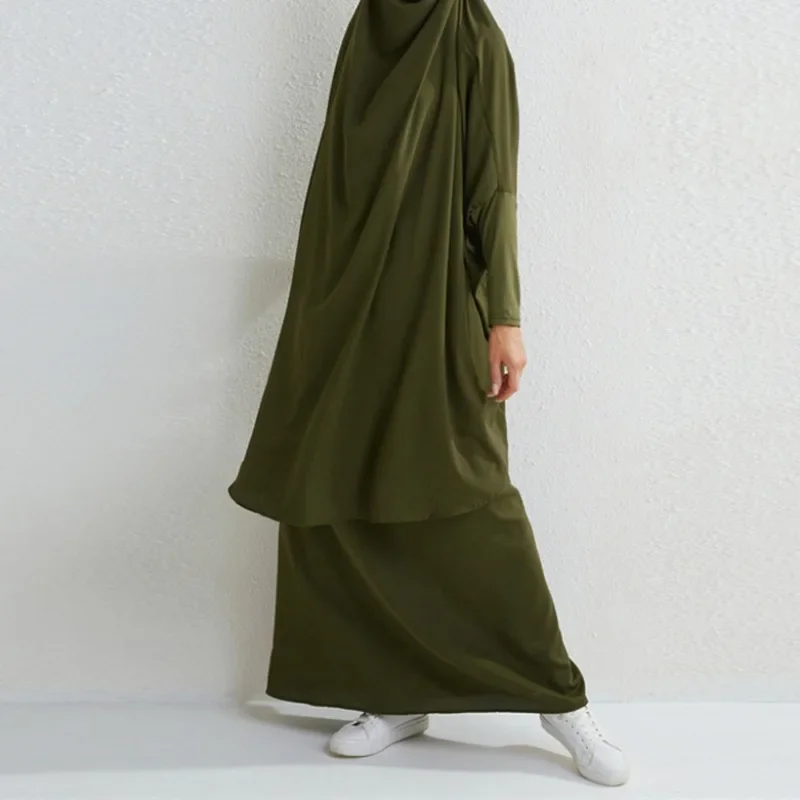 Muslim Fashion plus Size Two-Piece Suit Robe Solid Color Long Sleeve Suit Skirt evening dresses  modest dress for women