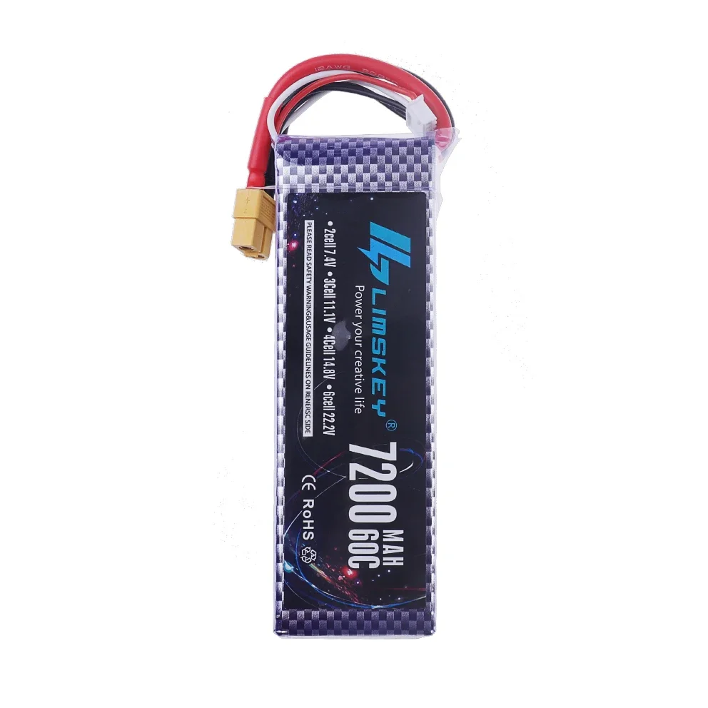 Batterie Lipo 4S 14.8V 7200mAh 60C pour Drone RC - Connecteurs XT60/XT90/T/EC5/TRX