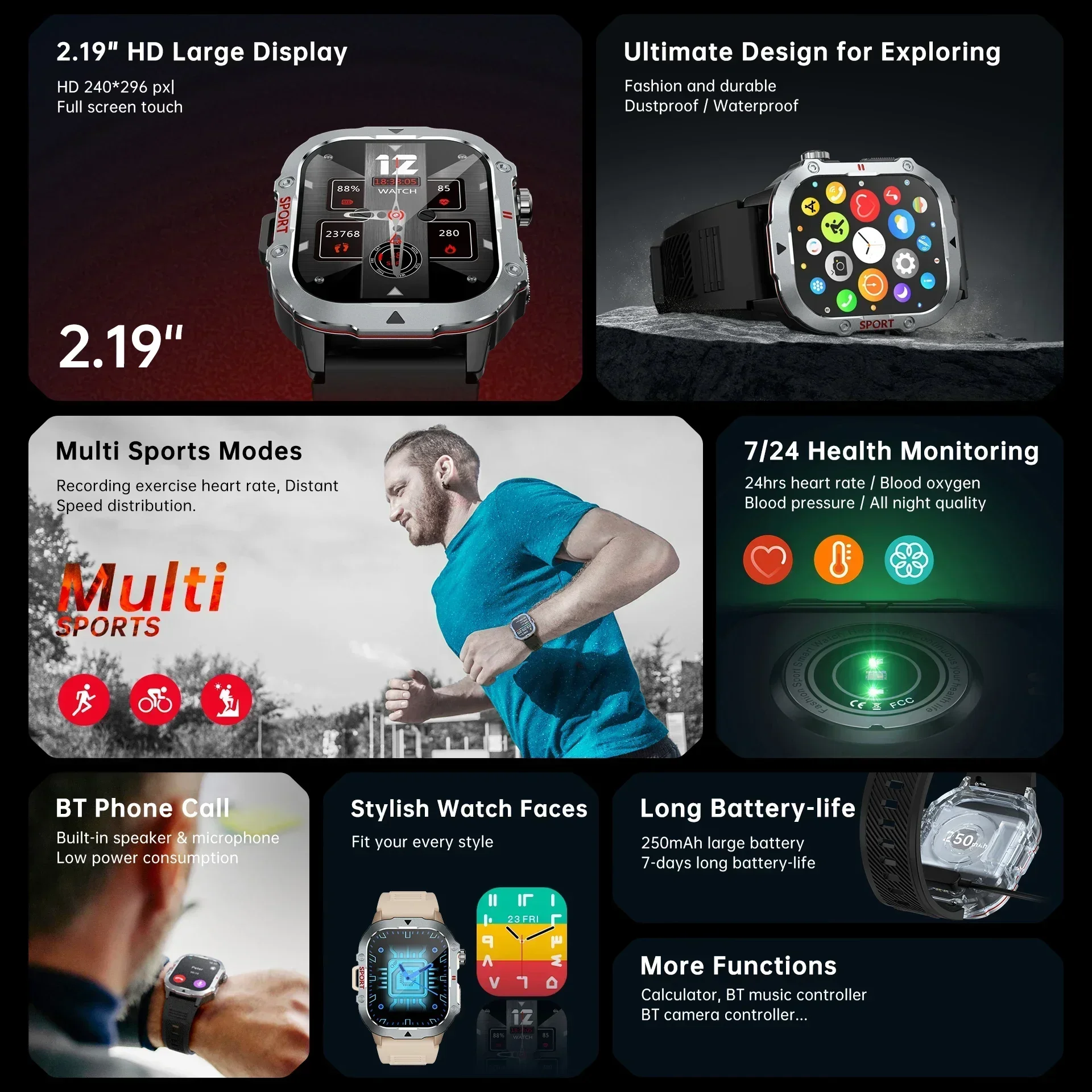 2025 New for Xiaomi Military Smart Watch Men Waterproof Outdoor Sports Fitness Tracker Health Monitor 2.19" BT Call Smartwatch 2