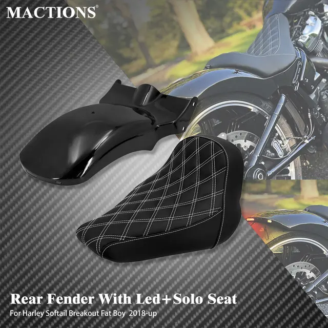 Motorcycle Driver Seat Front Solo Cushion Rear Fender Mudguard Cover With LED Light For Harley Softail Breakout Fat Boy 18-2023