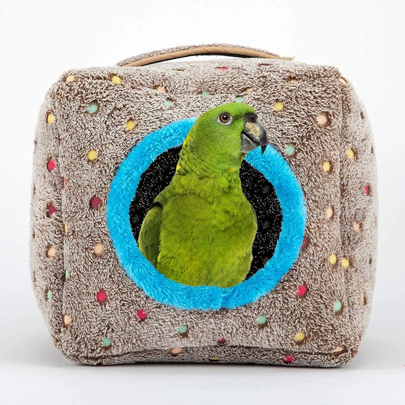 Warm Plush Birds House Hanging Hideaway Cave Nest Bed Bird Toy for Large Birds Macaws African Grey Cockatoos Parrots Winter bird house bird toys