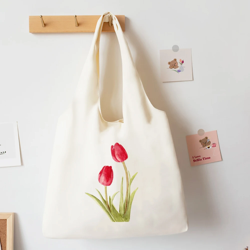 Shopper Aesthetic Flower Canvas Bag Korea Chic Ulzzang Tote