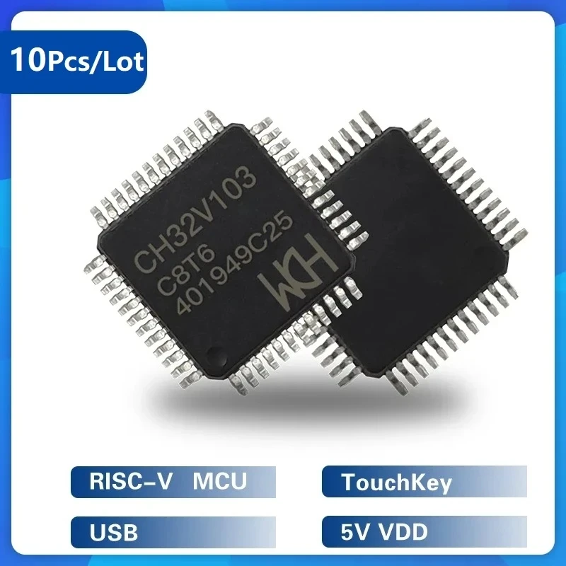 CH32V103 32 비트 일반 강화 RISC-V MCU, USB, 터치키, 3.3V, 5V VDD, 로트당 10 개