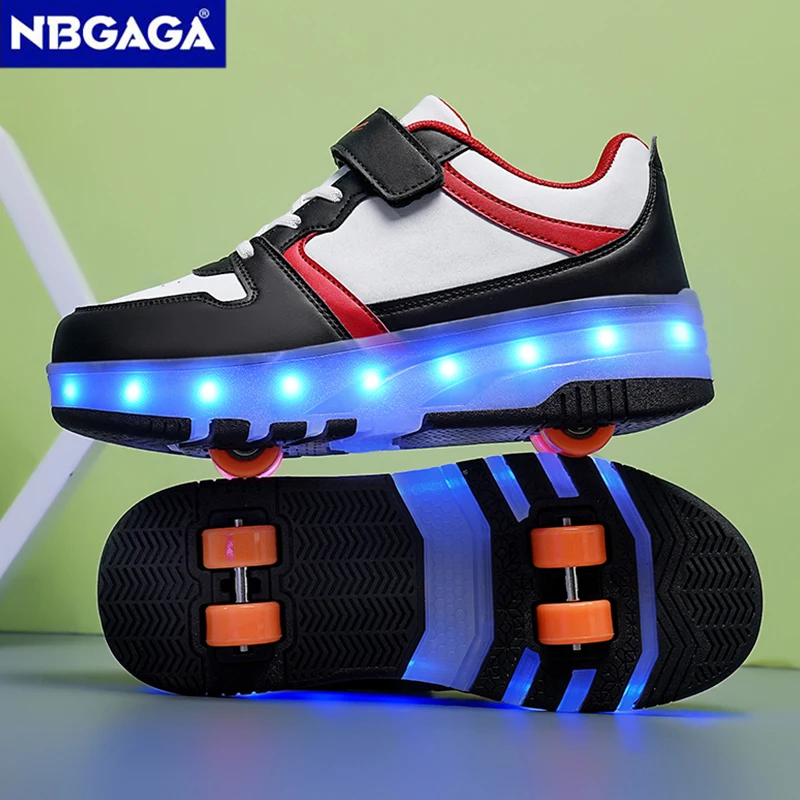 키즈 LED 운동화 USB 충전 발광 신발 야외 스포츠 롤러 스케이트 어린이용 네 바퀴 남아 여아 캐주얼 신발