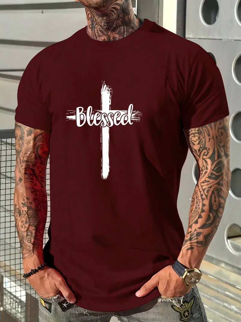 

Men's T-shirt with Letter & Graphic Print Design Sense Round Neck Short Sleeve Casual Fashion Comfortable Top Summer New Tee