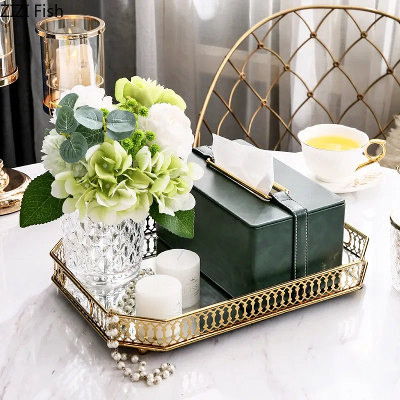 Leather tissue box Handmade Metallic green Paper box Tea table storage organization ornaments napkin holder Home Decoration 3