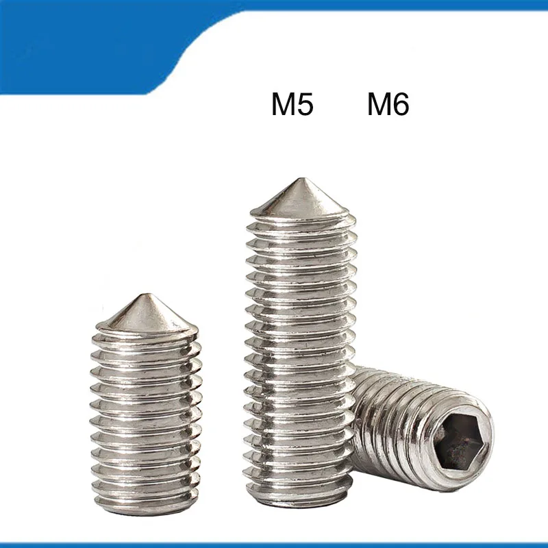 

Hot Sell High Quality 50/100PCS M5 M6 304 Stainless Steel Grub Screws Cone Point Hexagon Hex Socket Set Screws