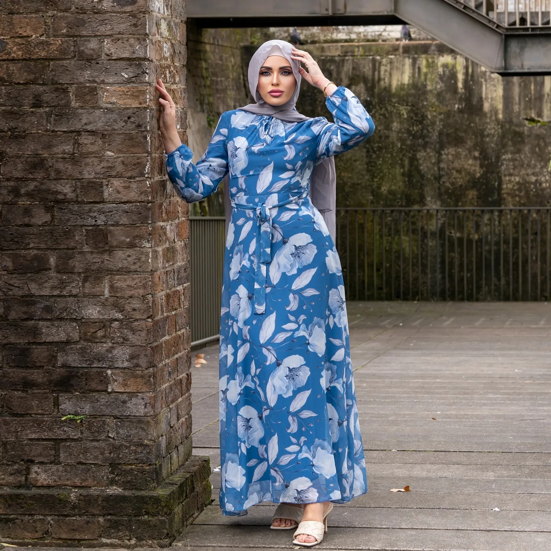 Muslim Fashion Middle Eastern Maxi Size Print Stand Up Collar Dress Modest Dress for Women Muslim Dress Abayas for Women Robe
