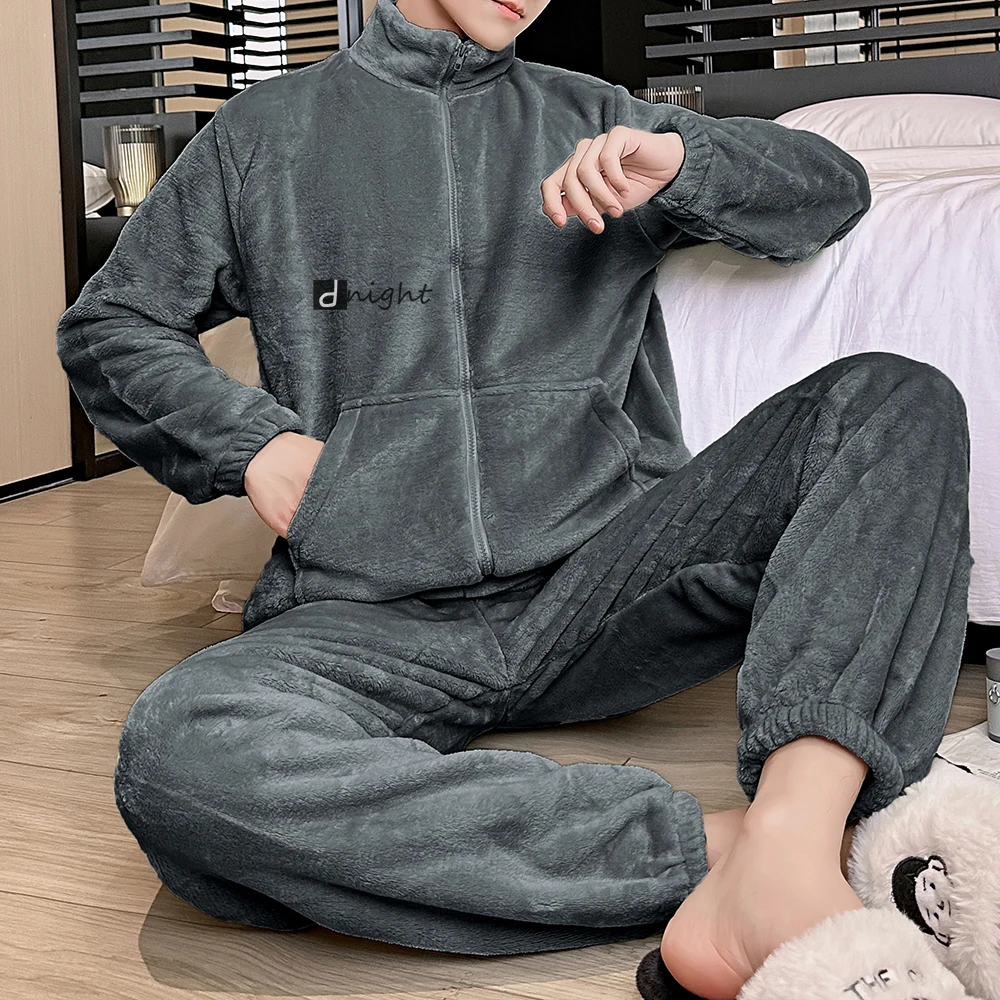 Man Pajama Set Winter Coral Fleece Sleepwear Flannel Thick Cartoon Oversized Home Clothes 7XL