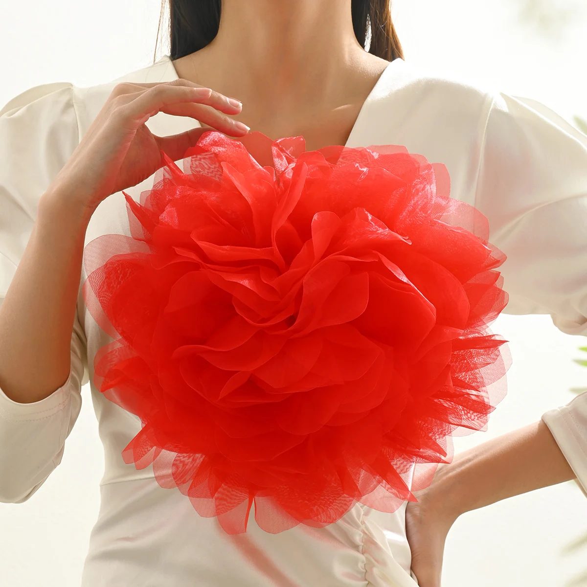 32CM Exaggerated Handmade Elegant Large Lace Flower Brooch for Women French Vintage Floral Lapel Pins Wedding Party Jewelry Gift