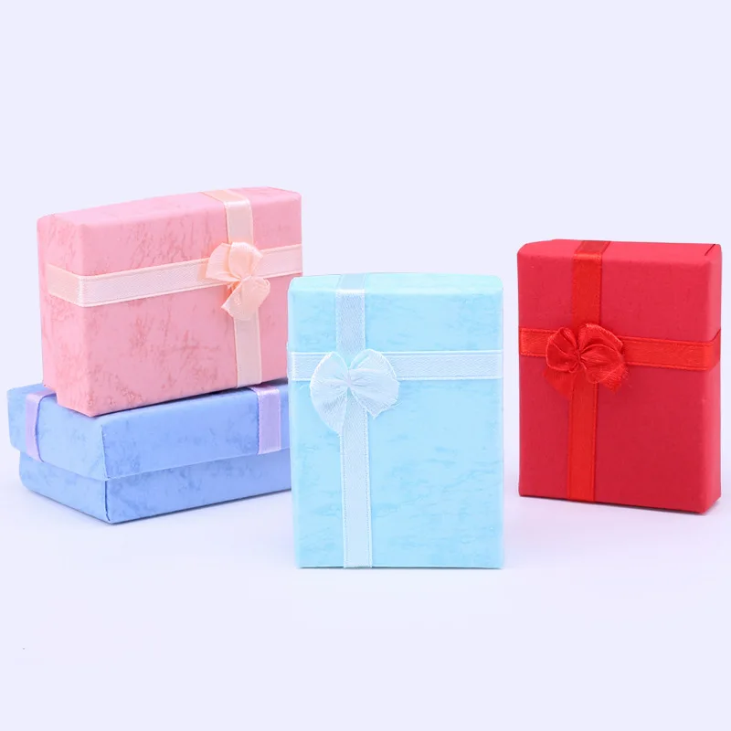 

20pcs Paper Gift Box with Bow Cardboard Jewelry Boxes for Ring Necklace Earring Womens Jewelry Packaging Display White Sponge
