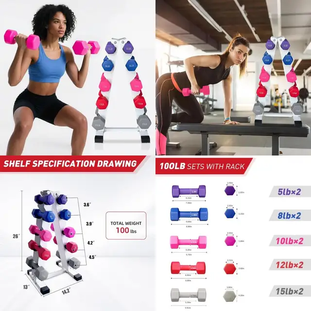 Rubber Hex Dumbbell Set with Rack 1