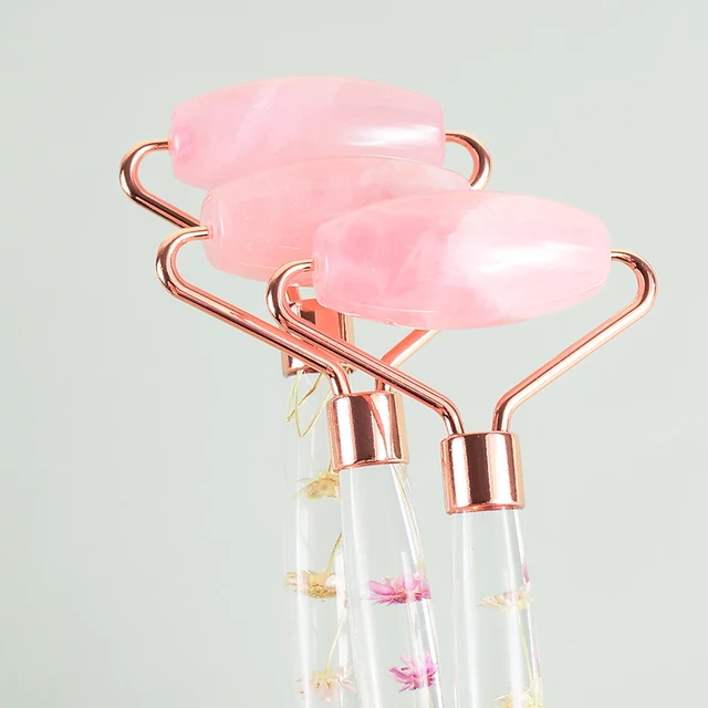 Rodillo facial de jade y Gua Sha natural: Kit Rose Quartz Duo | Emoape