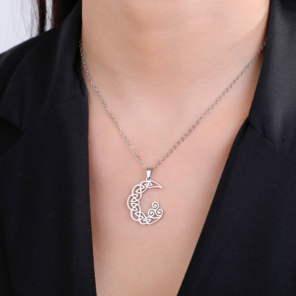 Dawapara Triskele Celtics Symbol Halskette Triskelion Dreifachspirale Trinity Knoten Halbmond Anhänger Edelstahl Schmuck – Detail 5