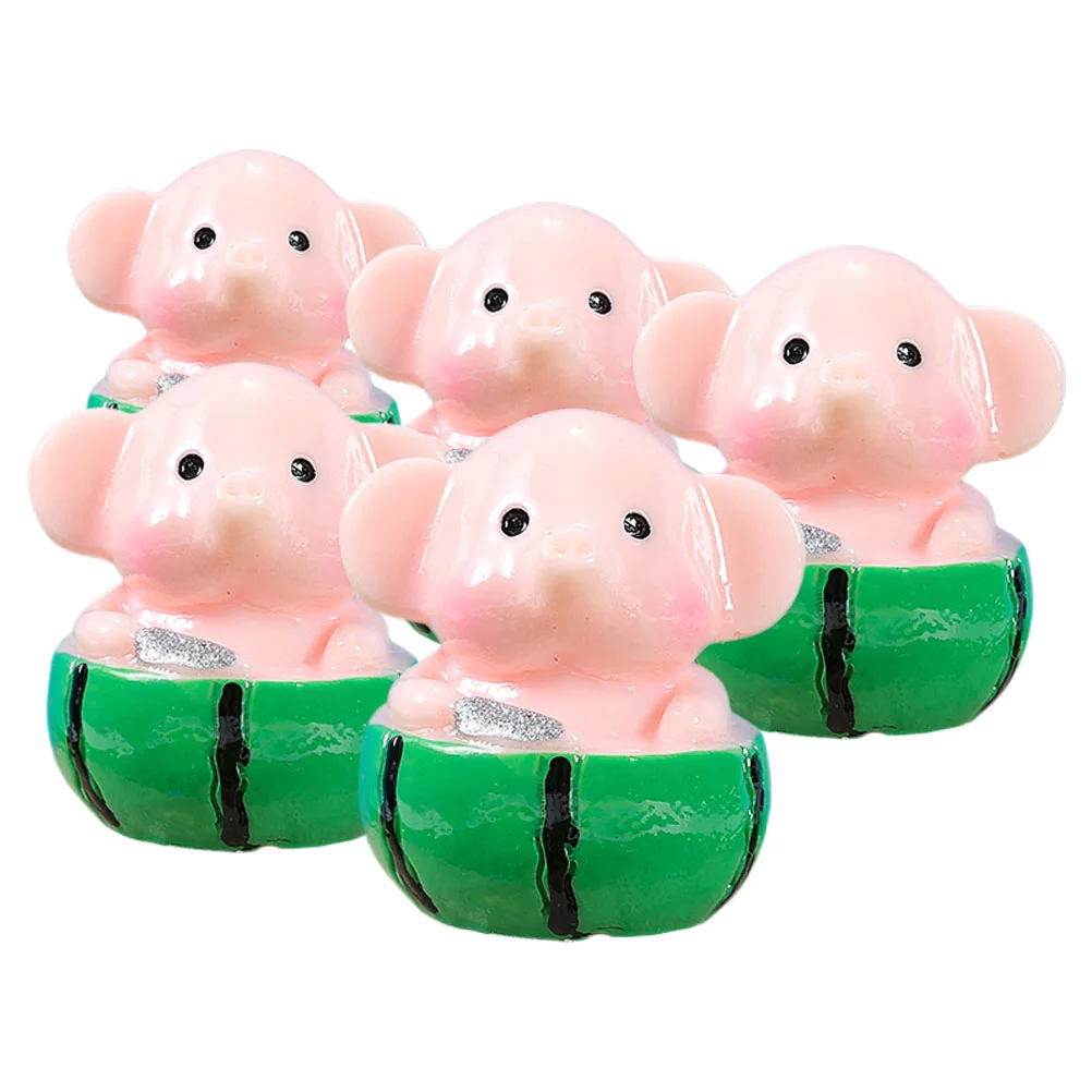 

5 Pcs Mini Watermelon Elephant Statue Animal Themed Decorations Craft Miniature Ornaments Bonsai Resin Fortune Model Garden