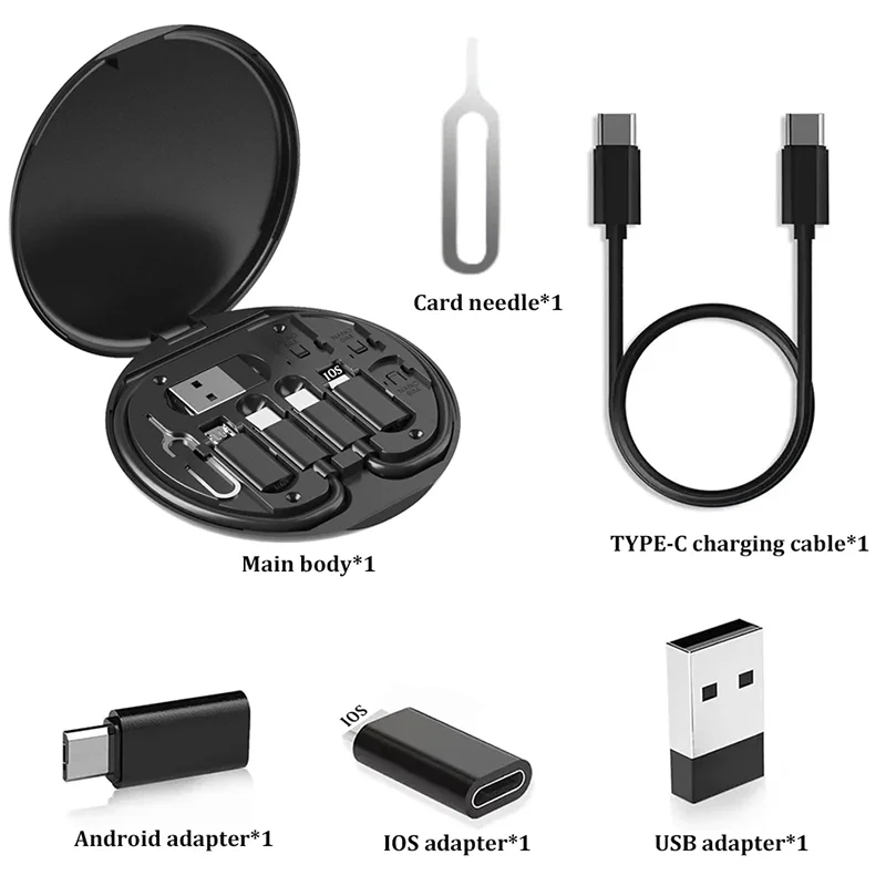 Universal 60W Multi-USB Charging Cable Kit with Lightning, Micro, and Type C Adapters