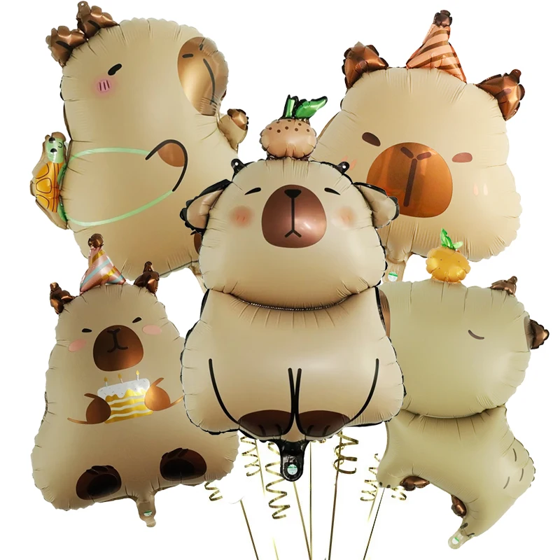 5 stücke Cartoon Capybara Aluminium Film Ballon Set Nette Kapibala Kinder Geburtstag Party Dekore Liefert Baby Dusche Luft Globos