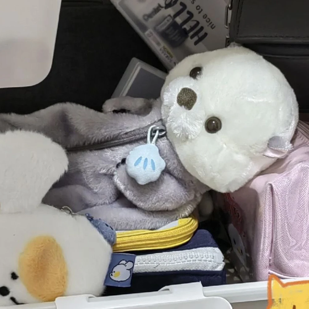 Plush Animal Stationery Bag Zipper Pencil Box Sea Otter Pencil Pen Bag for Girls and Boys School Supplies