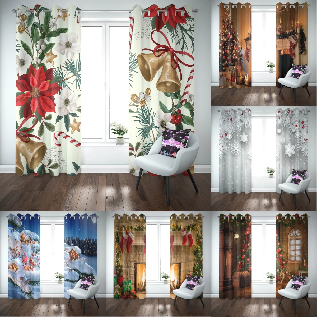 

Christmas Curtains for Living Room Block Out Curtains for Bedroom Snowflake Print Blackout Curtain Grommet Top Home Decor 2panel